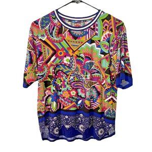 Johnny Was Geometric Floral Pullover Blouse Size Small